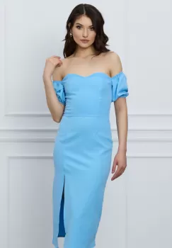 Rochie Alina bleu cu croi cambrat imagine