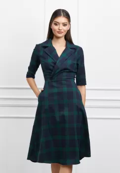 Rochie Alina bleumarin cu carouri verzi imagine