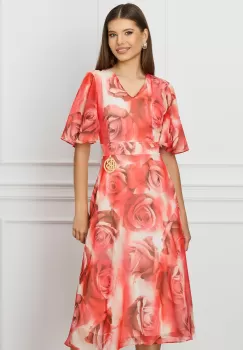 Rochie Alina rosie cu trandafiri imagine