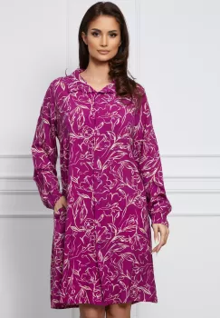 Rochie Alma magenta tip camasa cu imprimeuri bej imagine