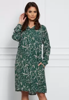 Rochie Alma verde tip camasa cu imprimeuri bej imagine
