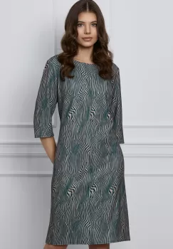 Rochie Amalia bej cu imprimeu verde imagine