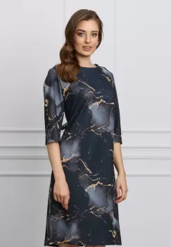 Rochie Amalia neagra cu imprimeuri gri si galbene imagine