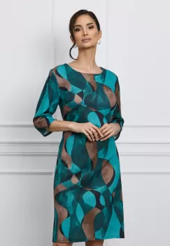 Rochie Amalia turcoaz cu imprimeu maro imagine