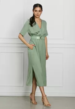 Rochie Ami verde fistic cu buzunare si curea detasabila in talie imagine