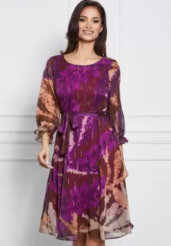 Rochie Amira din voal mov cu imprimeu si detalii aurii imagine