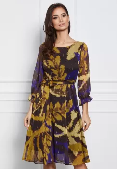 Rochie Amira din voal neagra cu imprimeu galben si detalii aurii imagine