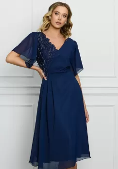 Rochie Ana bleumarin cu margele pe bust imagine