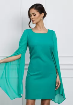 Rochie Ana turcoaz cu maneci lungi din voal imagine