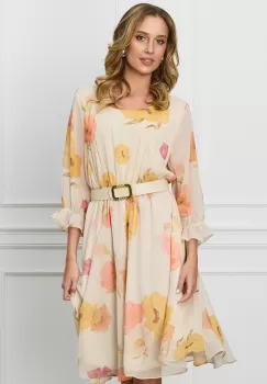 Rochie Anastasia din voal cu imprimeu floral si curea in talie imagine