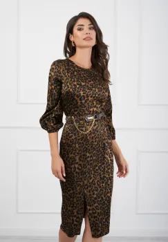 Rochie Anastasia maro cu animal print si curea in talie imagine