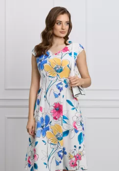 Rochie Andreea alba cu imprimeu floral colorat imagine