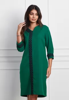 Rochie Andreea verde cu broderie neagra imagine
