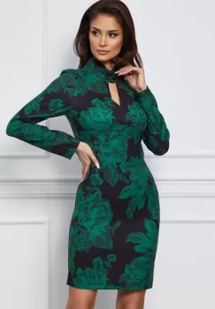 Rochie Anemona neagra cu imprimeuri florale verzi imagine
