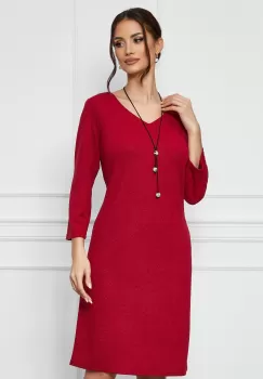 Rochie Angi rosie cu fir lurex si accesoriu imagine