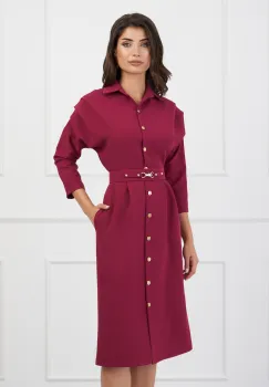 Rochie Antonia bordo cu nasturi si curea in talie imagine