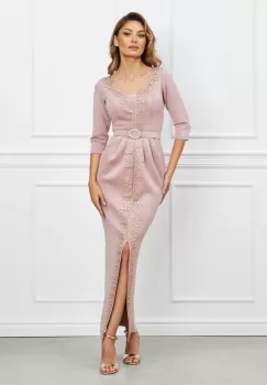 Rochie Antonia roz lunga din neopren cu strasuri si curea imagine