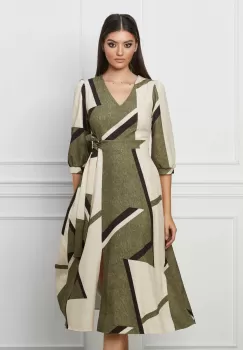 Rochie Aria kaki cu imprimeuri bej imagine