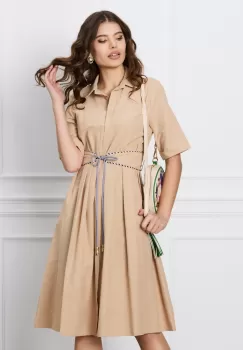 Rochie Briana bej tip camasa cu cordon in talie imagine