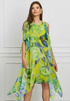 Rochie Chloie verde lime cu imprimeu albastru imagine