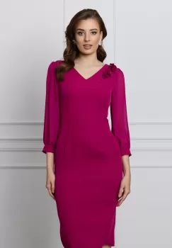 Rochie Clara magenta cu maneci din voal si flori 3D pe umar imagine