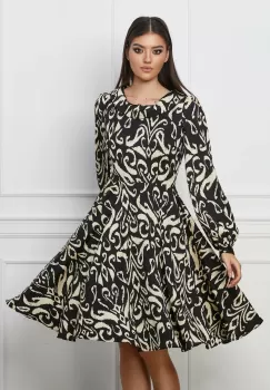 Rochie Cora neagra cu imprimeuri bej imagine