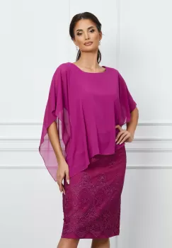 Rochie Corina magenta din dantela si capa din voal imagine
