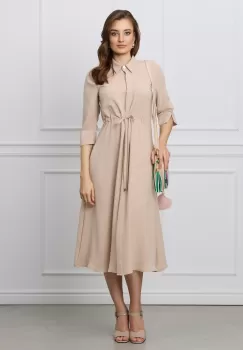 Rochie Crina bej tip camasa cu snur in talie imagine