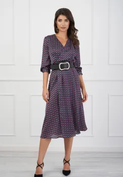 Rochie Cristina neagra cu imprimeu zig-zag colorat si curea in talie imagine