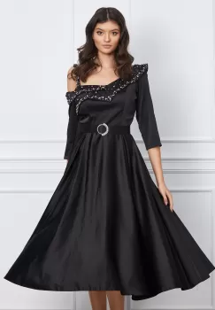 Rochie Cristina neagra cu strasuri si curea in talie imagine