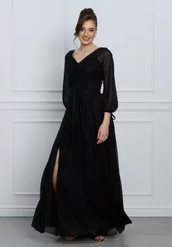 Rochie Cristina neagra lunga cu maneci lungi si glitter imagine