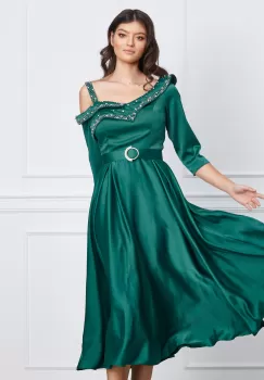 Rochie Cristina verde cu strasuri si curea in talie imagine