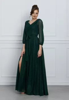 Rochie Cristina verde lunga cu maneci lungi si glitter imagine