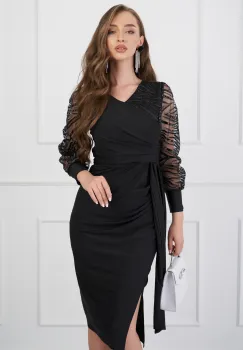 Rochie Daiana neagra cu paiete la bust imagine