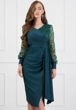 Rochie Daiana verde cu paiete la bust imagine
