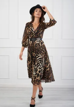 Rochie Daliana maro cu animal print din voal imagine