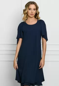 Rochie Daniela bleumarin cu volane si maneci cu decupaj imagine