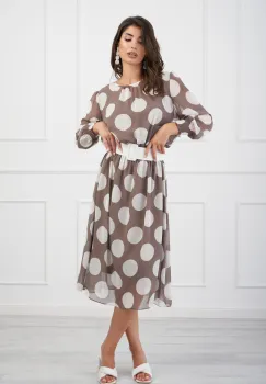 Rochie Daria bej cu buline si curea in talie imagine