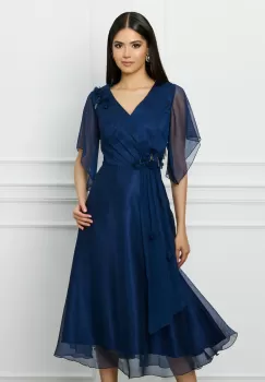 Rochie Daria bleumarin cu flori 3D pe bust si talie imagine