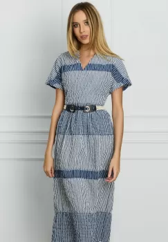 Rochie Daria cu dungi bleuamrin si cordon in talie imagine