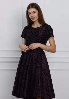 Rochie Daria mov cu flori cactifelate si cordon in talie imagine