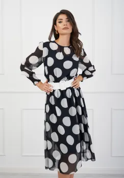 Rochie Daria neagra cu buline si curea in talie imagine