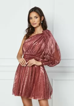 Rochie Daria roz coniac din lurex cu un umar gol imagine