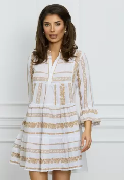 Rochie de vara alba cu broderie bej imagine