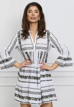 Rochie de vara alba cu broderie kaki imagine