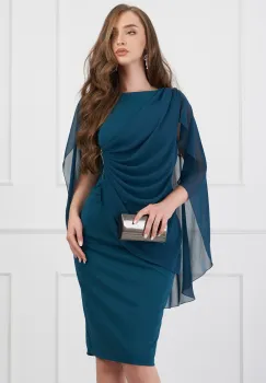 Rochie Delia verde cu capa din voal si strasuri in talie imagine