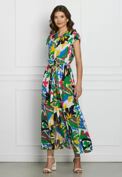 Rochie Denisa icory cu imprimeuri multicolore si cordon in talie imagine