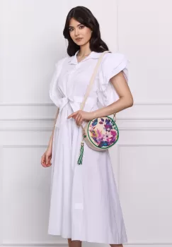 Rochie Diana alba cu volane la maneci si cordon in talie imagine