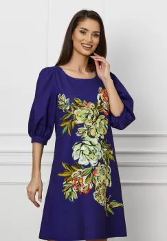 Rochie Diana indigo cu flori galbene imagine