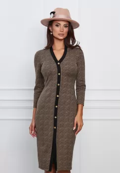 Rochie Diana maro cu imprimeu si nasturi imagine